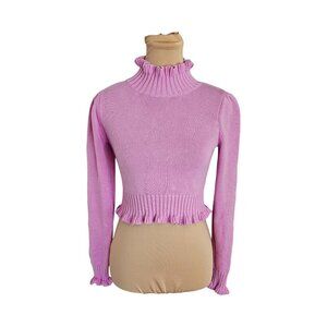 525 Light Pink Ruffle Cropped Cotton Knit Sweater Sz XS